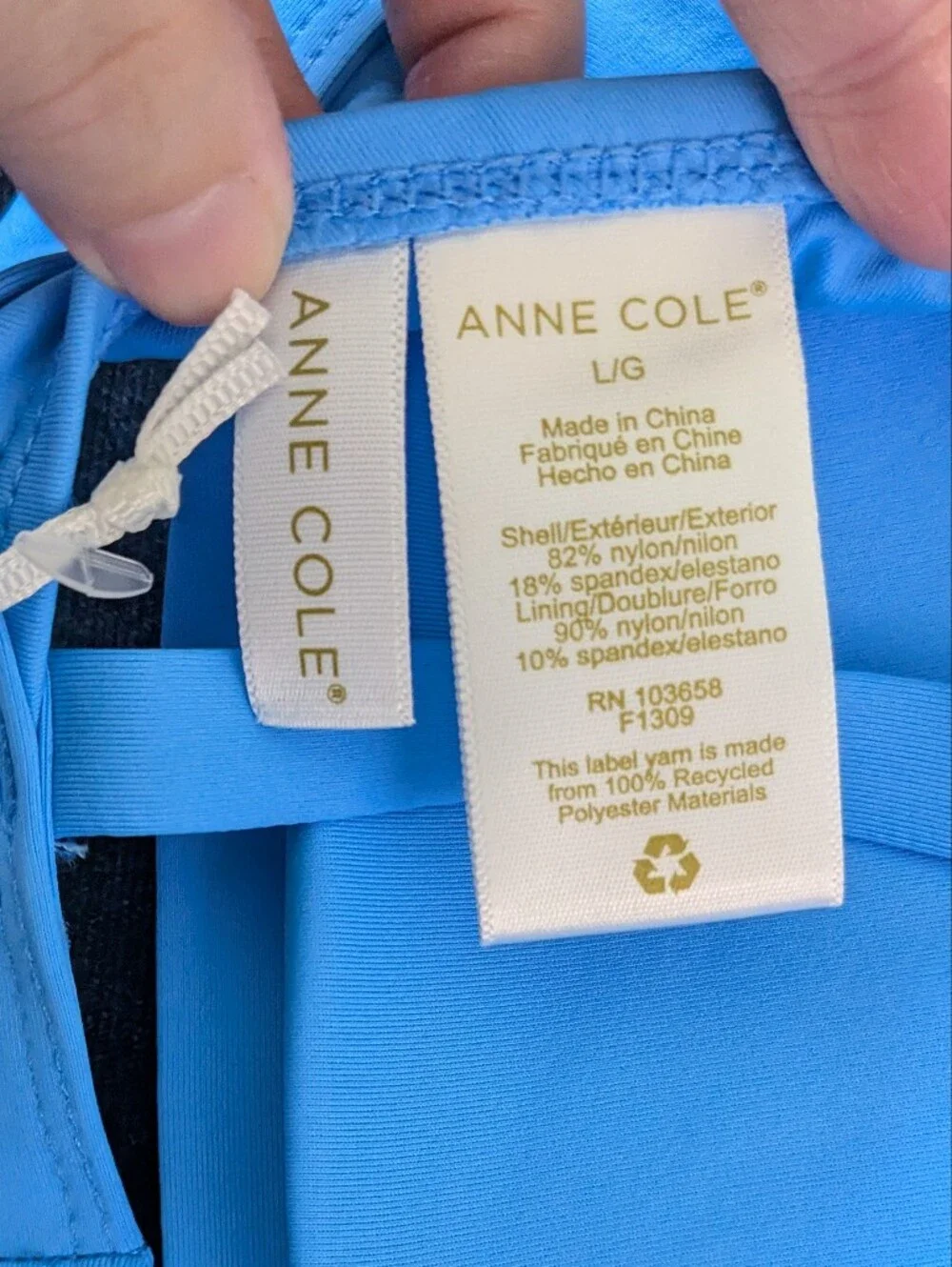 NWT! Anne Cole Ring Plunge Triangle Bikini Top Sky Blue Size L